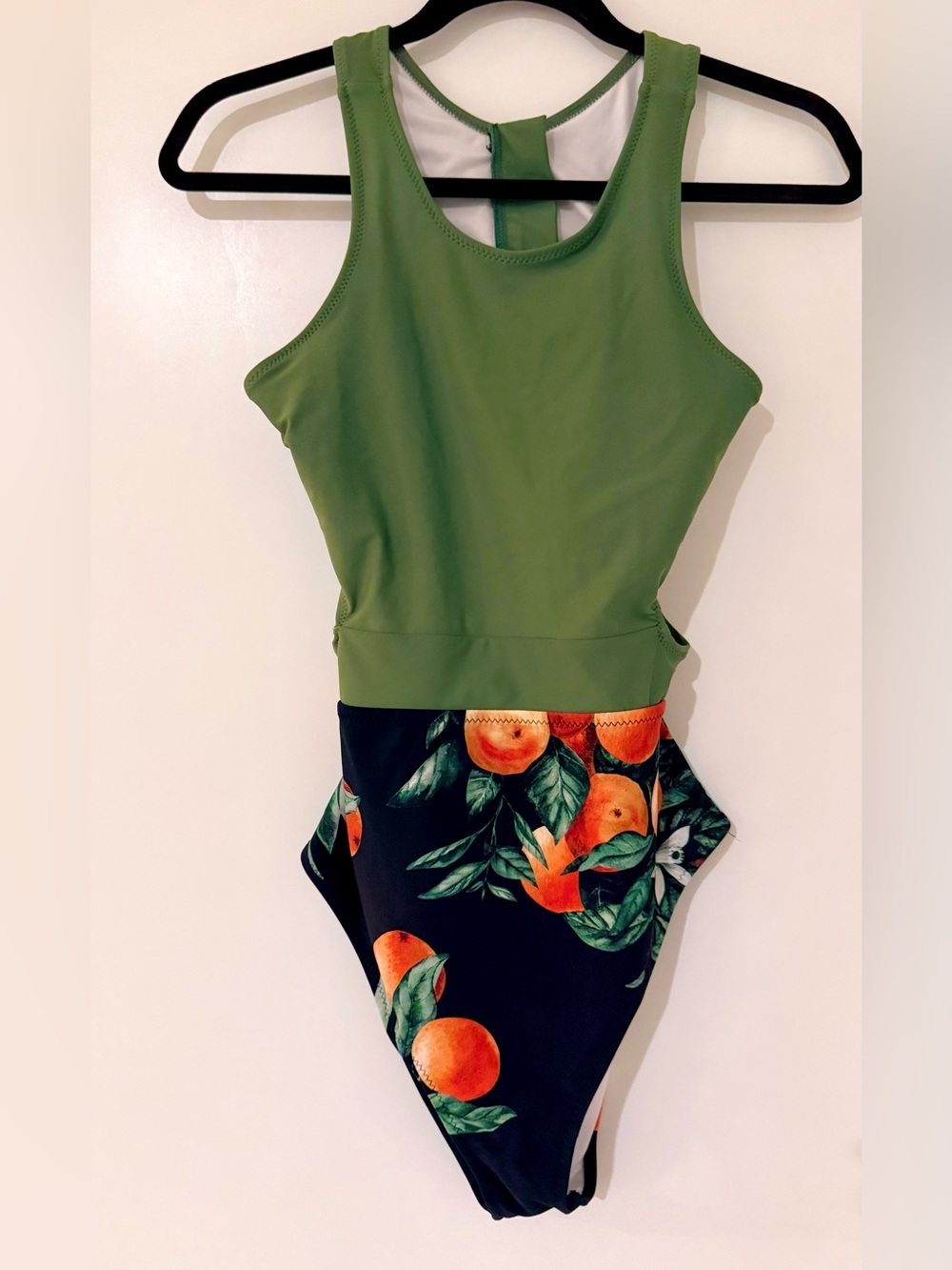 Cupshe Olive Green One-Piece with Orange Citrus Print